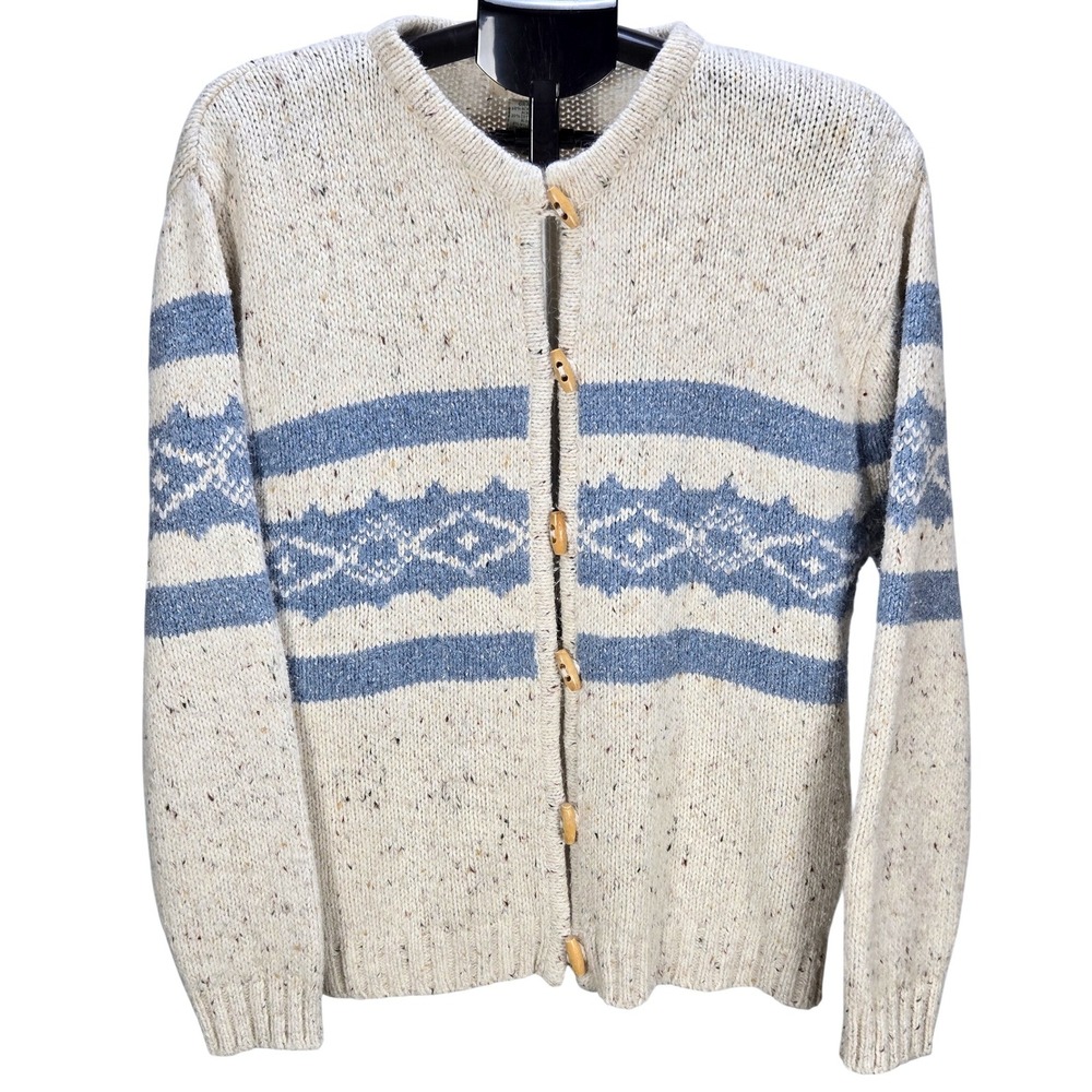 Womens Large Fair‎ Isle Toggle Cardigan Sweater Nordic Cottagecore Hygge Knit